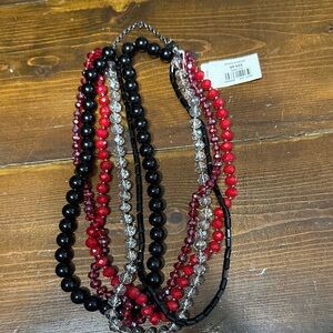 LOFT Red, Black & Clear Multi-Strand Beaded Necklace